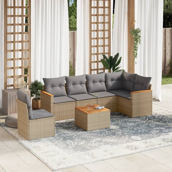 6-tlg. Garten-Sofagarnitur mit Kissen Schwarz Poly Rattan