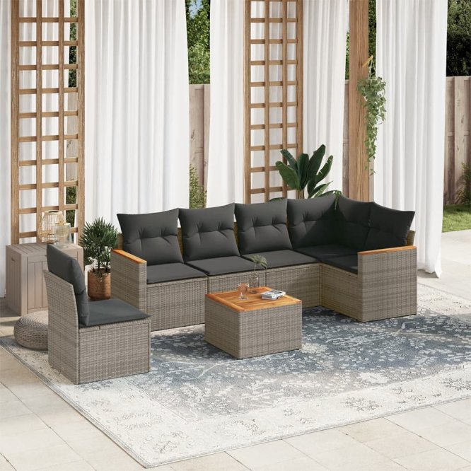 6-tlg. Garten-Sofagarnitur mit Kissen Schwarz Poly Rattan