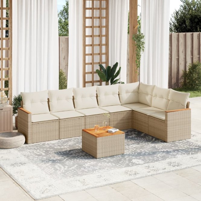 7-tlg. Garten-Sofagarnitur mit Kissen Schwarz Poly Rattan
