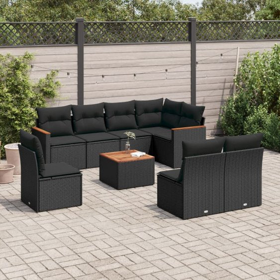 8-tlg. Garten-Sofagarnitur mit Kissen Schwarz Poly Rattan