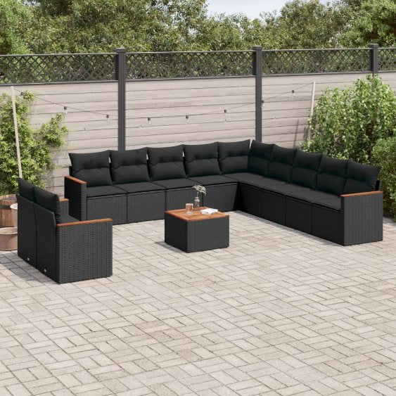 vidaXL 11-tlg. Garten-Sofagarnitur mit Kissen Schwarz Poly Rattan