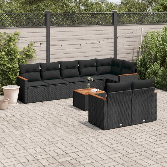 8-tlg. Garten-Sofagarnitur mit Kissen Schwarz Poly Rattan
