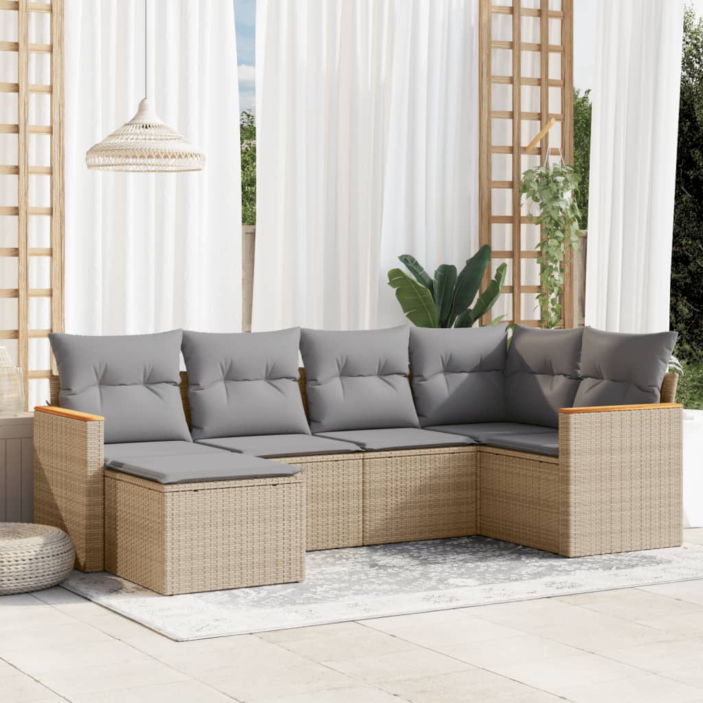 6-tlg. Garten-Sofagarnitur mit Kissen Schwarz Poly Rattan