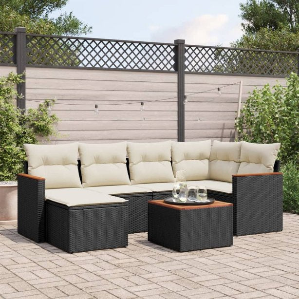 6-tlg. Garten-Sofagarnitur mit Kissen Schwarz Poly Rattan