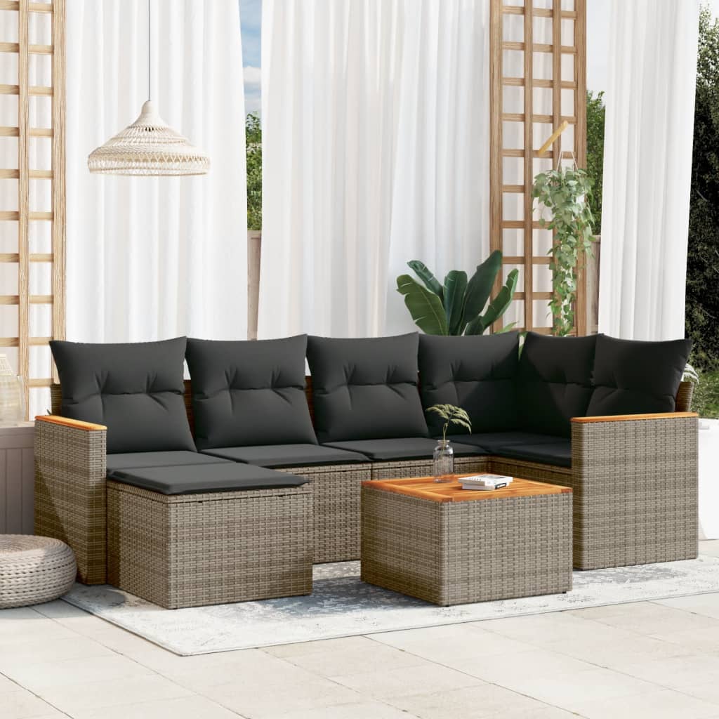 6-tlg. Garten-Sofagarnitur mit Kissen Schwarz Poly Rattan