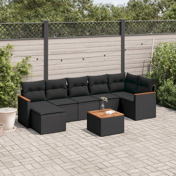 7-tlg. Garten-Sofagarnitur mit Kissen Schwarz Poly Rattan
