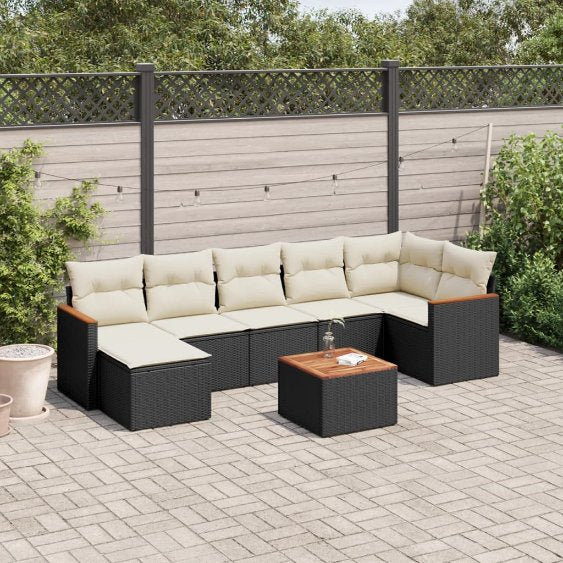 7-tlg. Garten-Sofagarnitur mit Kissen Schwarz Poly Rattan