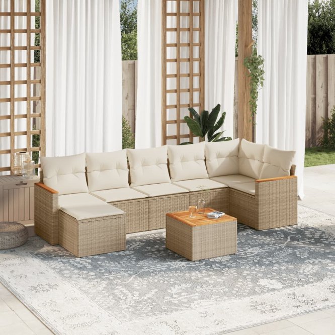 7-tlg. Garten-Sofagarnitur mit Kissen Schwarz Poly Rattan