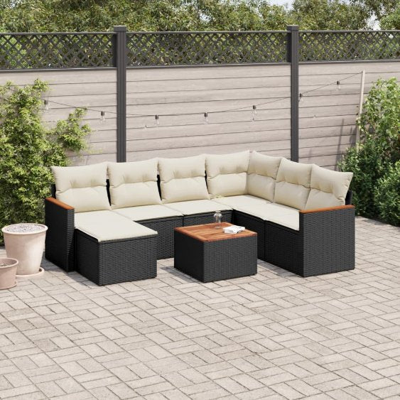 7-tlg. Garten-Sofagarnitur mit Kissen Schwarz Poly Rattan