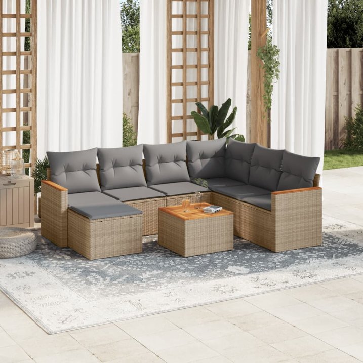7-tlg. Garten-Sofagarnitur mit Kissen Schwarz Poly Rattan