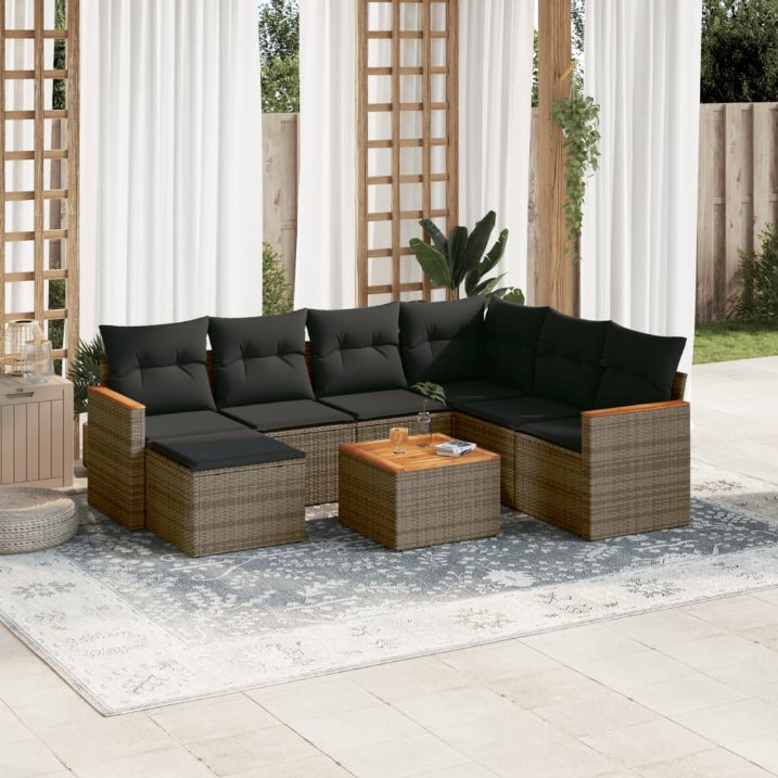 7-tlg. Garten-Sofagarnitur mit Kissen Schwarz Poly Rattan