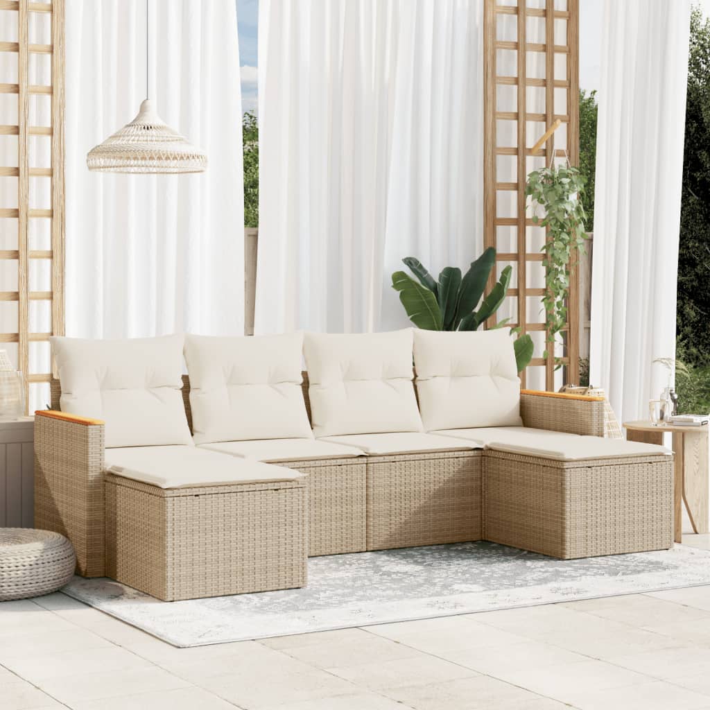 6-tlg. Garten-Sofagarnitur mit Kissen Schwarz Poly Rattan