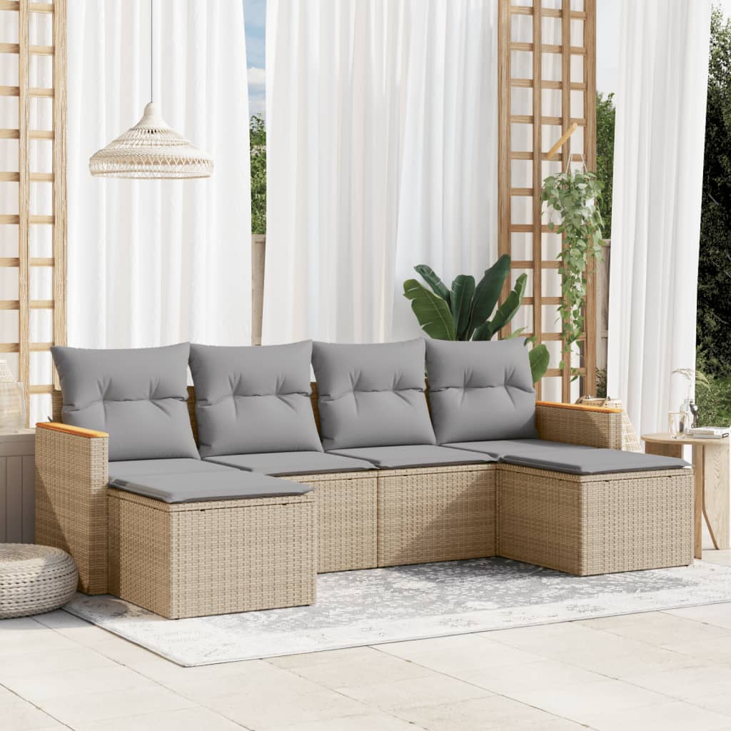 6-tlg. Garten-Sofagarnitur mit Kissen Schwarz Poly Rattan