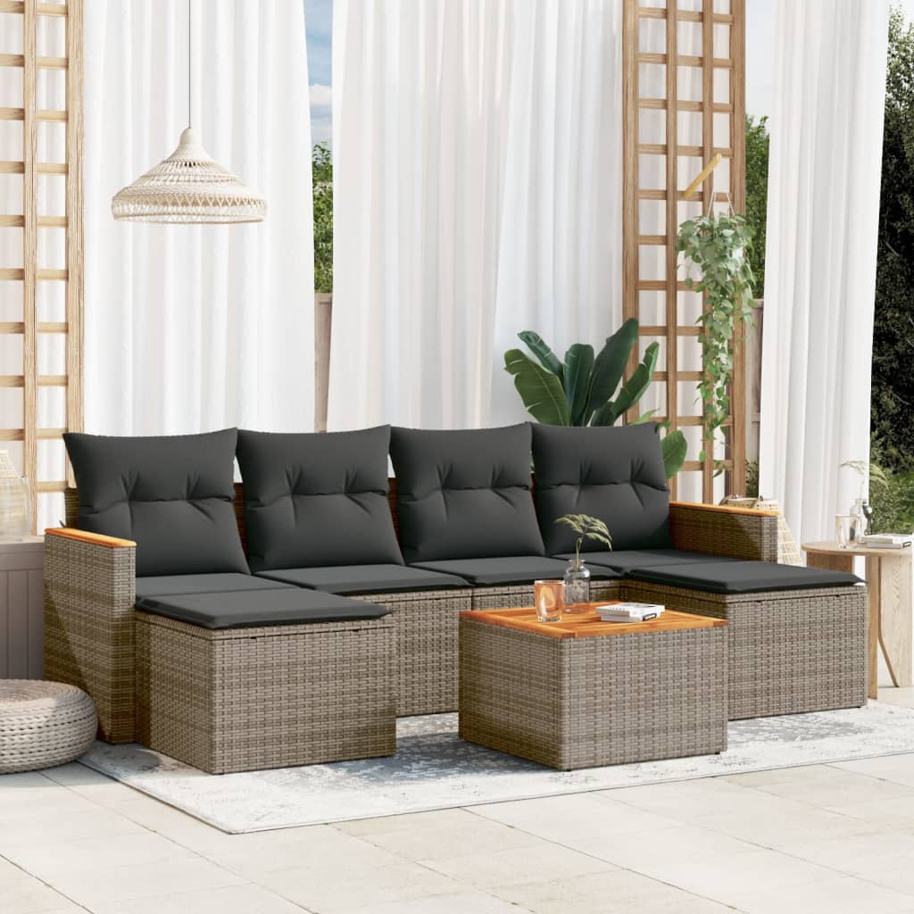 6-tlg. Garten-Sofagarnitur mit Kissen Schwarz Poly Rattan
