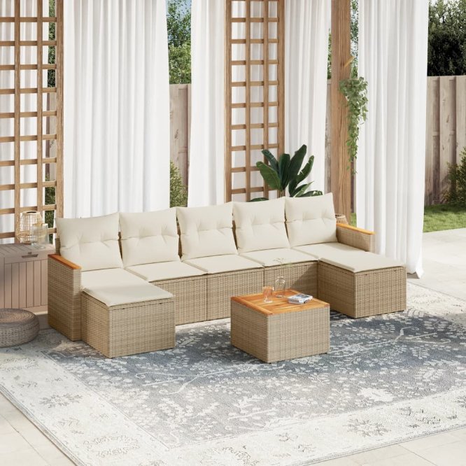 7-tlg. Garten-Sofagarnitur mit Kissen Schwarz Poly Rattan