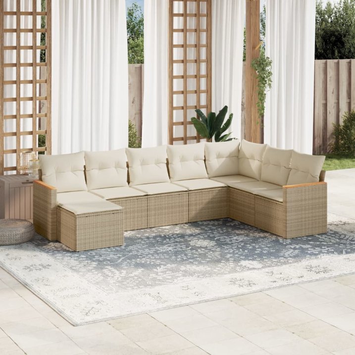 8-tlg. Garten-Sofagarnitur mit Kissen Schwarz Poly Rattan