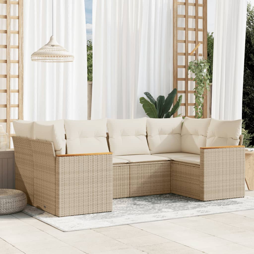 6-tlg. Garten-Sofagarnitur mit Kissen Schwarz Poly Rattan