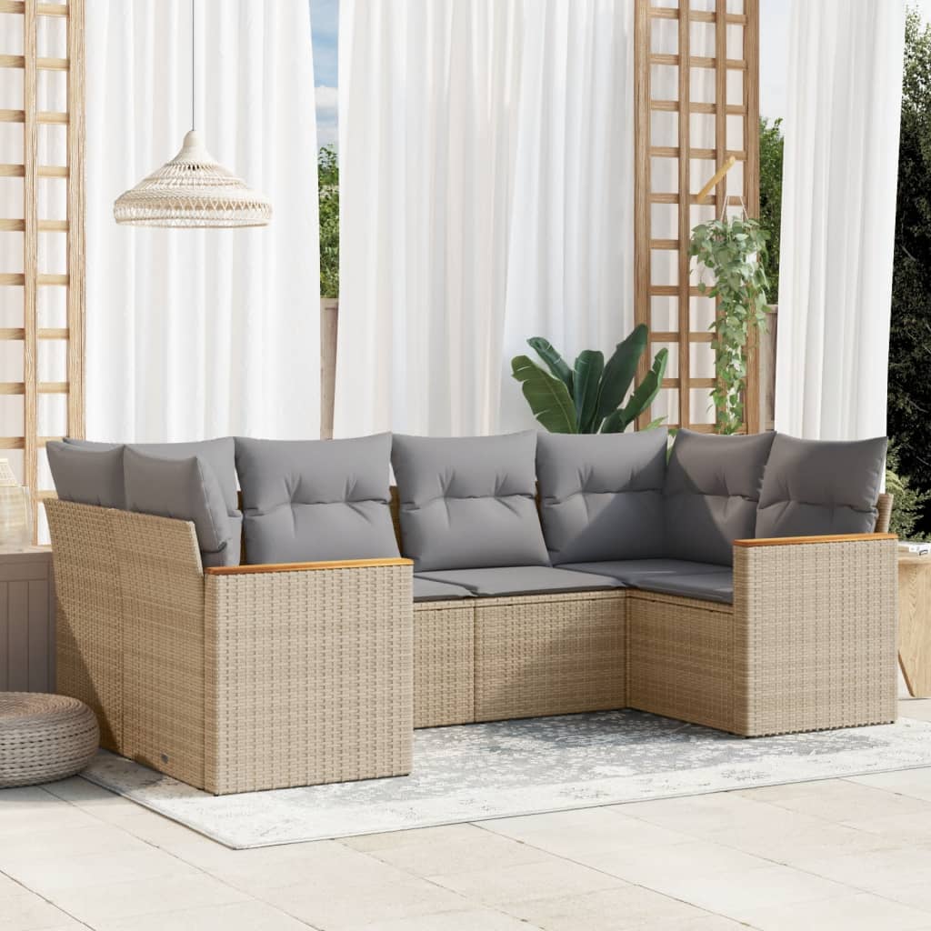 6-tlg. Garten-Sofagarnitur mit Kissen Schwarz Poly Rattan