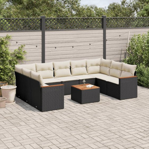 9-tlg. Garten-Sofagarnitur mit Kissen Schwarz Poly Rattan