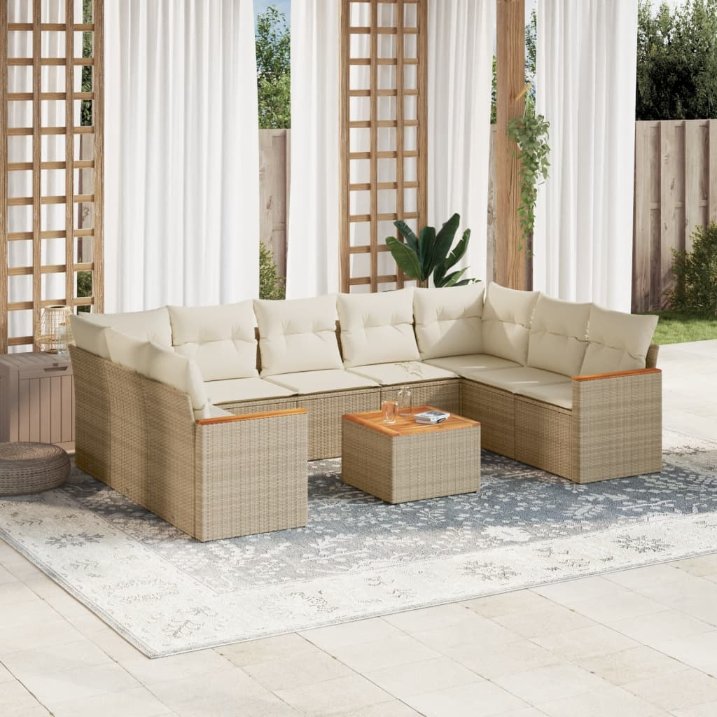 9-tlg. Garten-Sofagarnitur mit Kissen Schwarz Poly Rattan