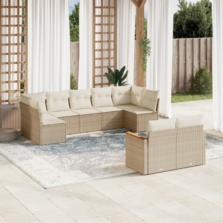 9-tlg. Garten-Sofagarnitur mit Kissen Schwarz Poly Rattan