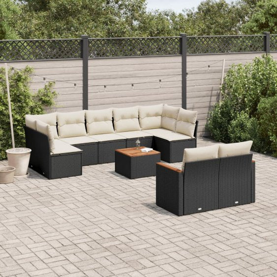 9-tlg. Garten-Sofagarnitur mit Kissen Schwarz Poly Rattan