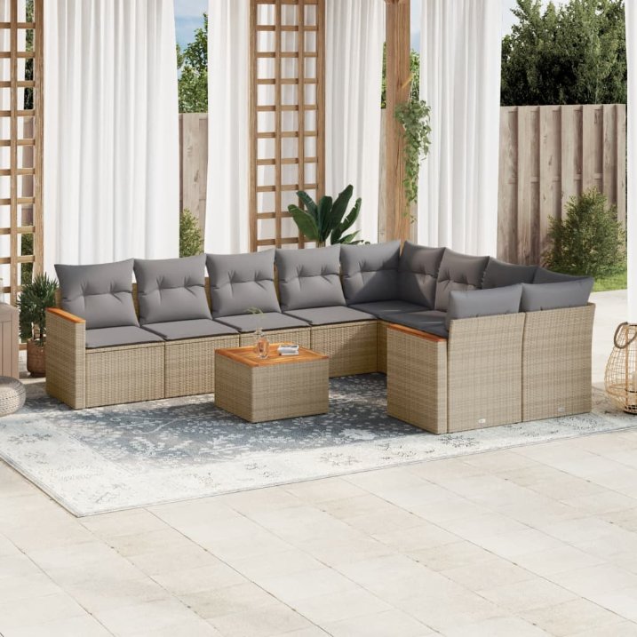9-tlg. Garten-Sofagarnitur mit Kissen Schwarz Poly Rattan