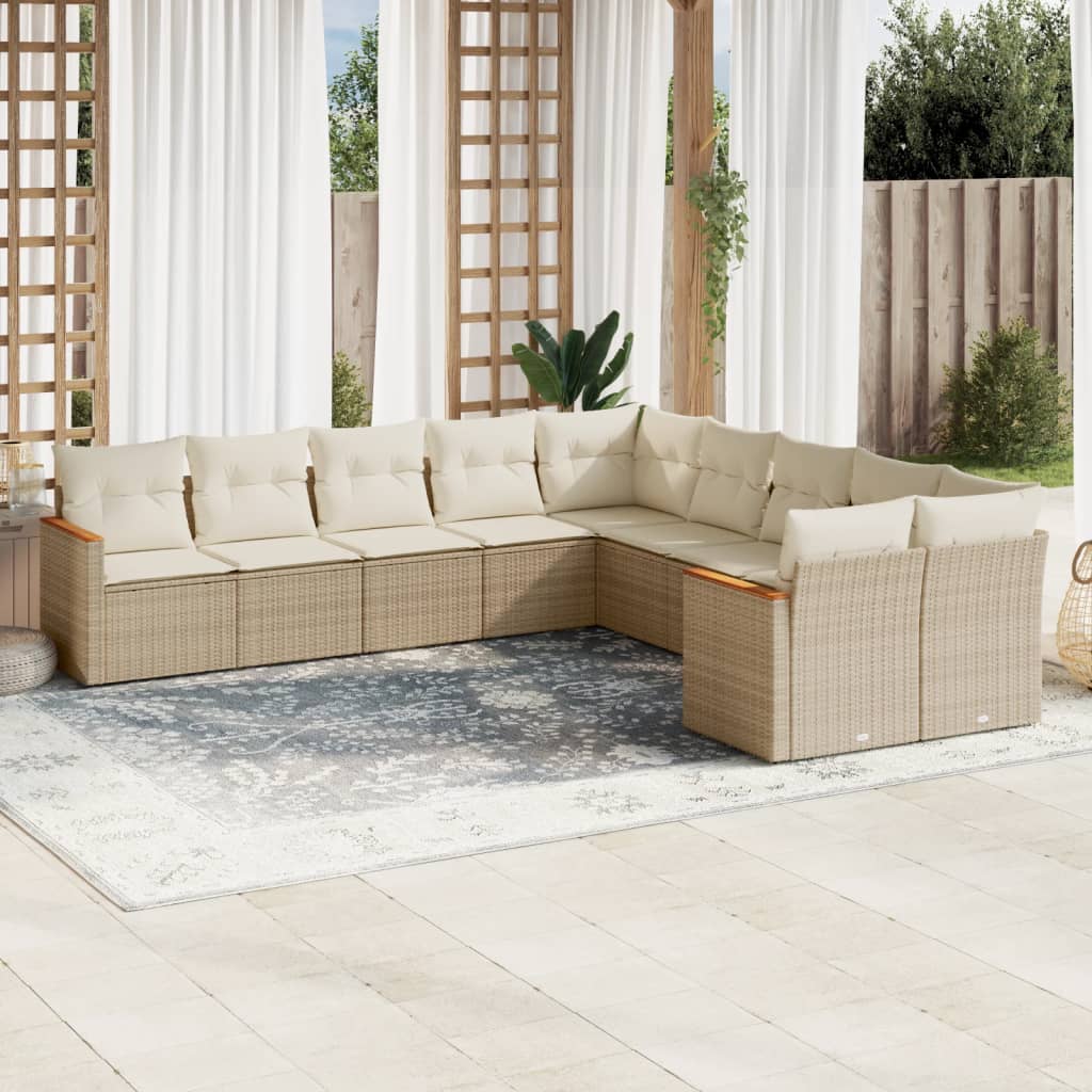vidaXL 10-tlg. Garten-Sofagarnitur mit Kissen Schwarz Poly Rattan