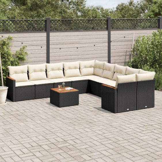 vidaXL 10-tlg. Garten-Sofagarnitur mit Kissen Schwarz Poly Rattan