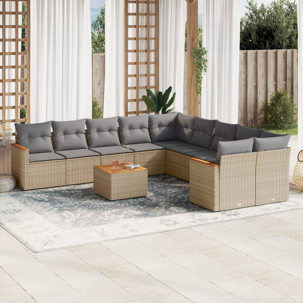 vidaXL 10-tlg. Garten-Sofagarnitur mit Kissen Schwarz Poly Rattan