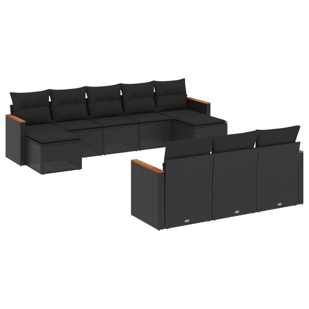 vidaXL 10-tlg. Garten-Sofagarnitur mit Kissen Schwarz Poly Rattan