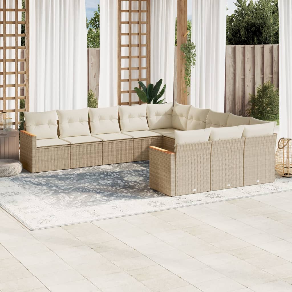 vidaXL 11-tlg. Garten-Sofagarnitur mit Kissen Schwarz Poly Rattan