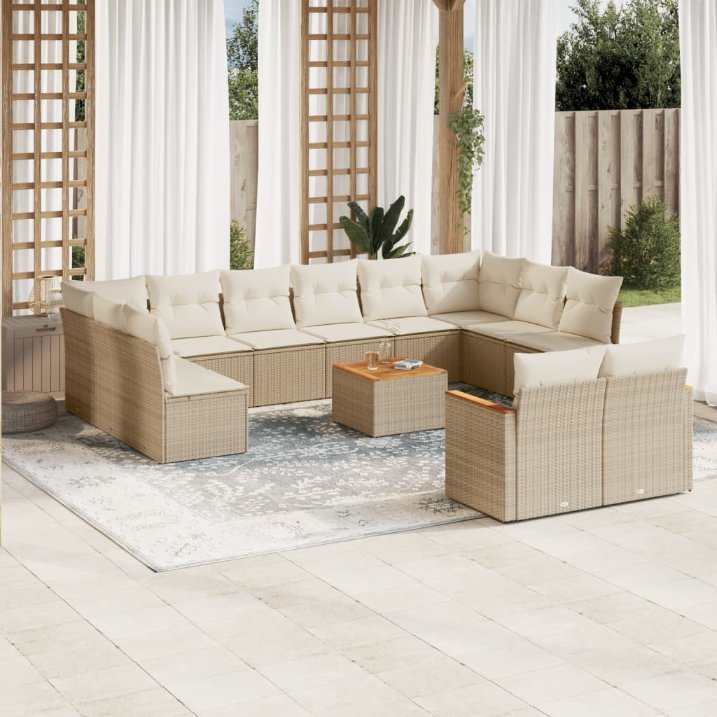 12-tlg. Garten-Sofagarnitur mit Kissen Schwarz Poly Rattan