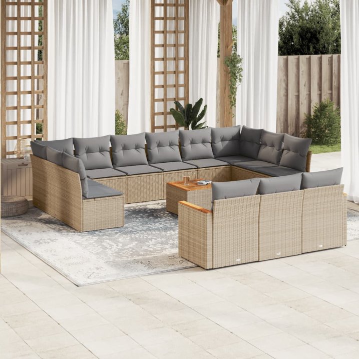 13-tlg. Garten-Sofagarnitur mit Kissen Schwarz Poly Rattan