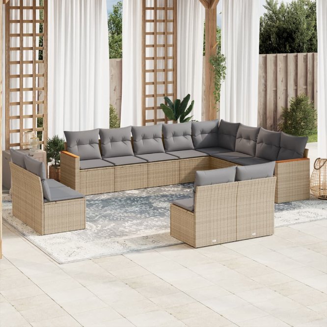 12-tlg. Garten-Sofagarnitur mit Kissen Schwarz Poly Rattan