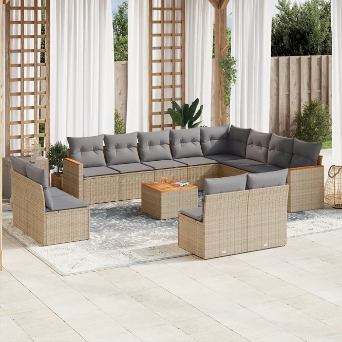 12-tlg. Garten-Sofagarnitur mit Kissen Schwarz Poly Rattan