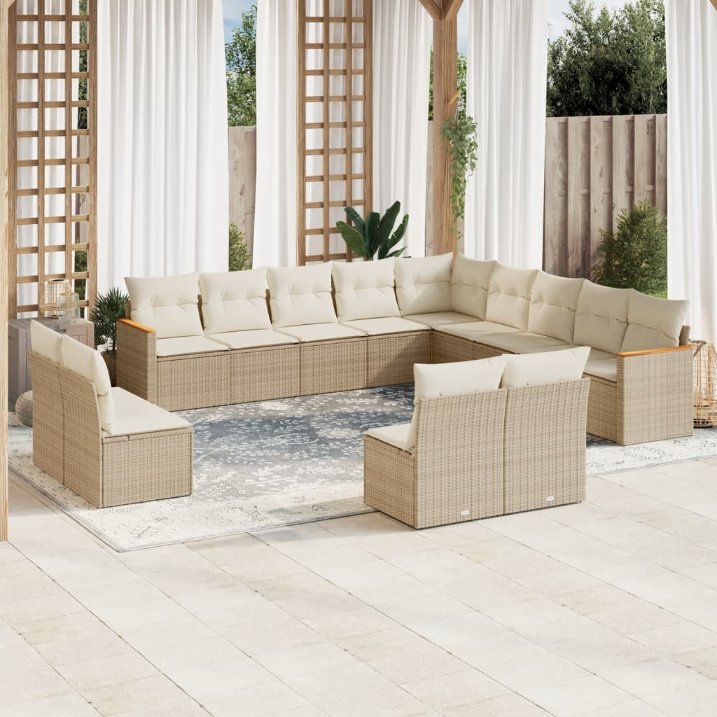 13-tlg. Garten-Sofagarnitur mit Kissen Schwarz Poly Rattan
