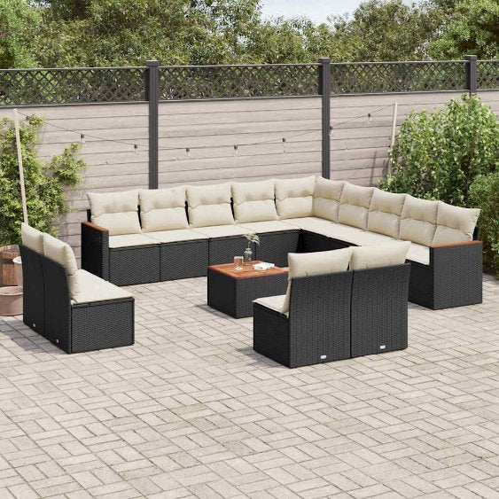 13-tlg. Garten-Sofagarnitur mit Kissen Schwarz Poly Rattan