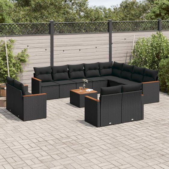 12-tlg. Garten-Sofagarnitur mit Kissen Schwarz Poly Rattan