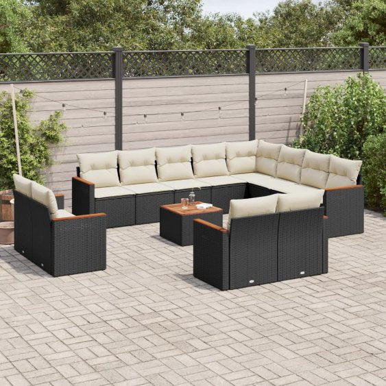 12-tlg. Garten-Sofagarnitur mit Kissen Schwarz Poly Rattan