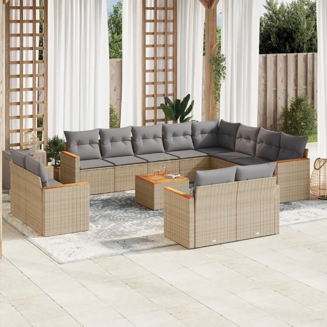 12-tlg. Garten-Sofagarnitur mit Kissen Schwarz Poly Rattan