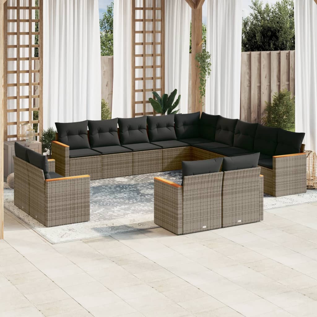 13-tlg. Garten-Sofagarnitur mit Kissen Schwarz Poly Rattan