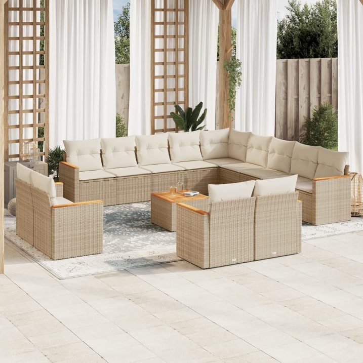 13-tlg. Garten-Sofagarnitur mit Kissen Schwarz Poly Rattan