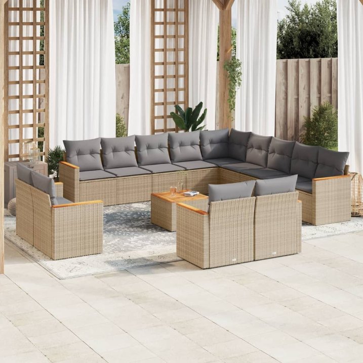 13-tlg. Garten-Sofagarnitur mit Kissen Schwarz Poly Rattan