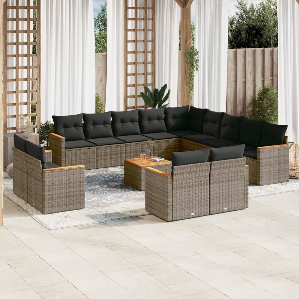 13-tlg. Garten-Sofagarnitur mit Kissen Schwarz Poly Rattan