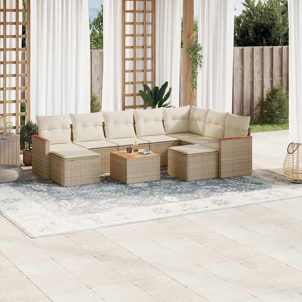9-tlg. Garten-Sofagarnitur mit Kissen Schwarz Poly Rattan