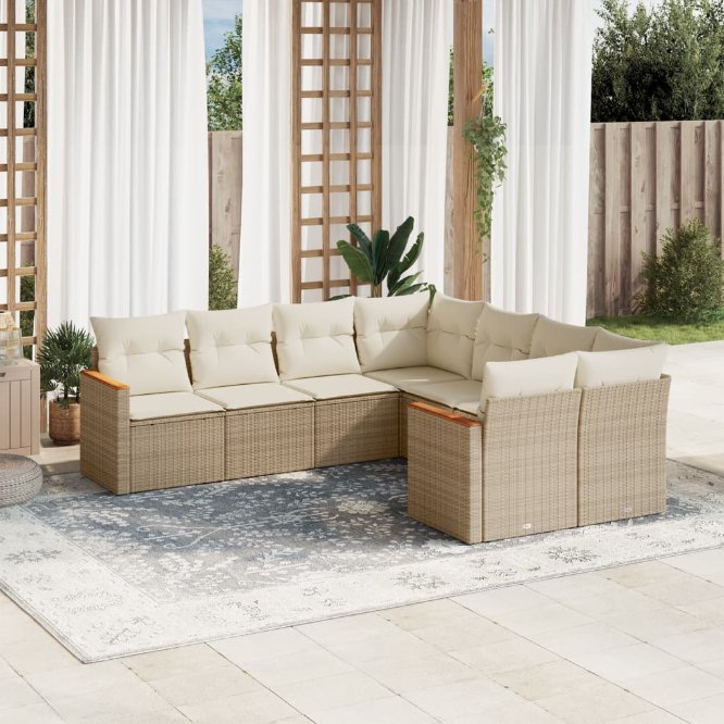 8-tlg. Garten-Sofagarnitur mit Kissen Schwarz Poly Rattan