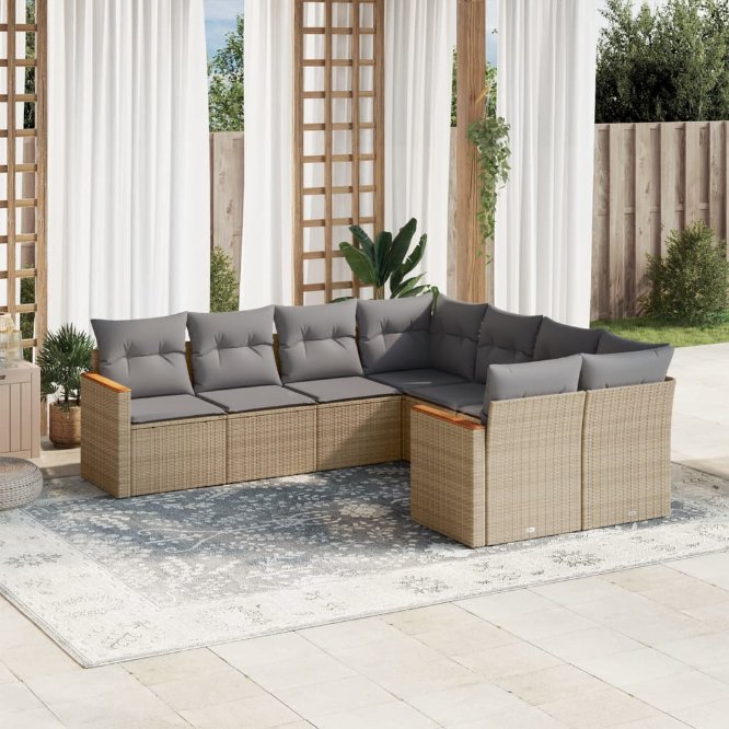 8-tlg. Garten-Sofagarnitur mit Kissen Schwarz Poly Rattan