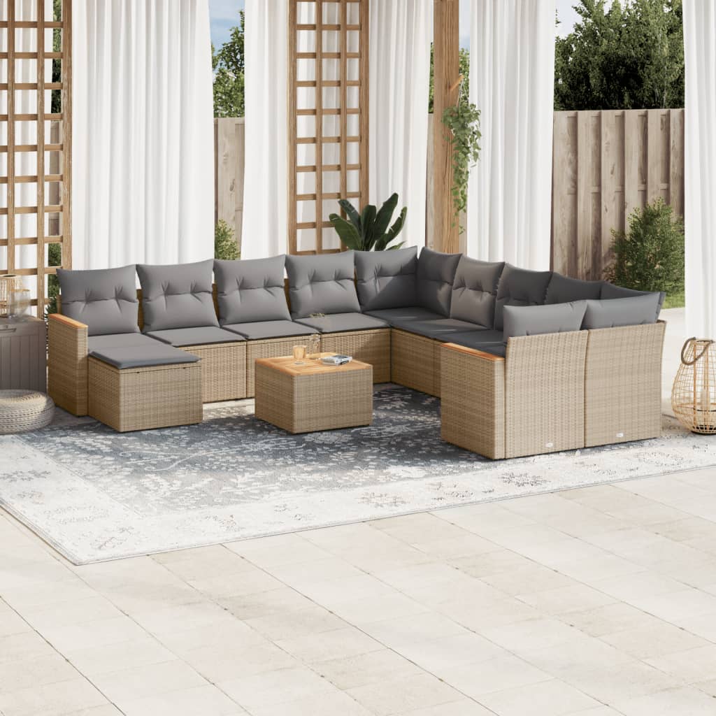 vidaXL 11-tlg. Garten-Sofagarnitur mit Kissen Schwarz Poly Rattan