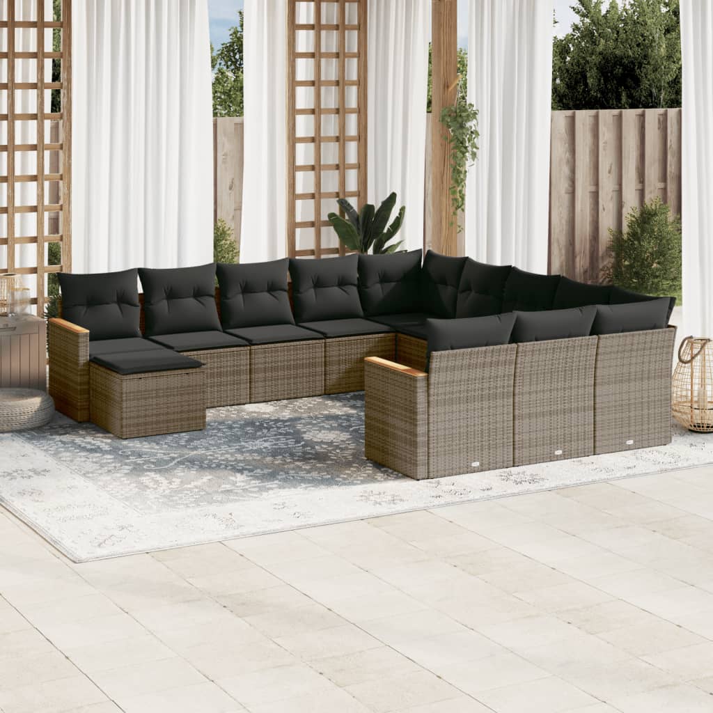 12-tlg. Garten-Sofagarnitur mit Kissen Schwarz Poly Rattan